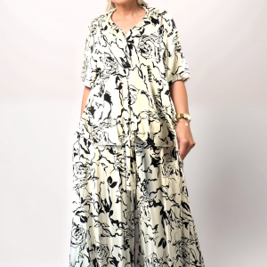 W-Dress 14 - Elegant two Piece Print Blouse and Pant Set