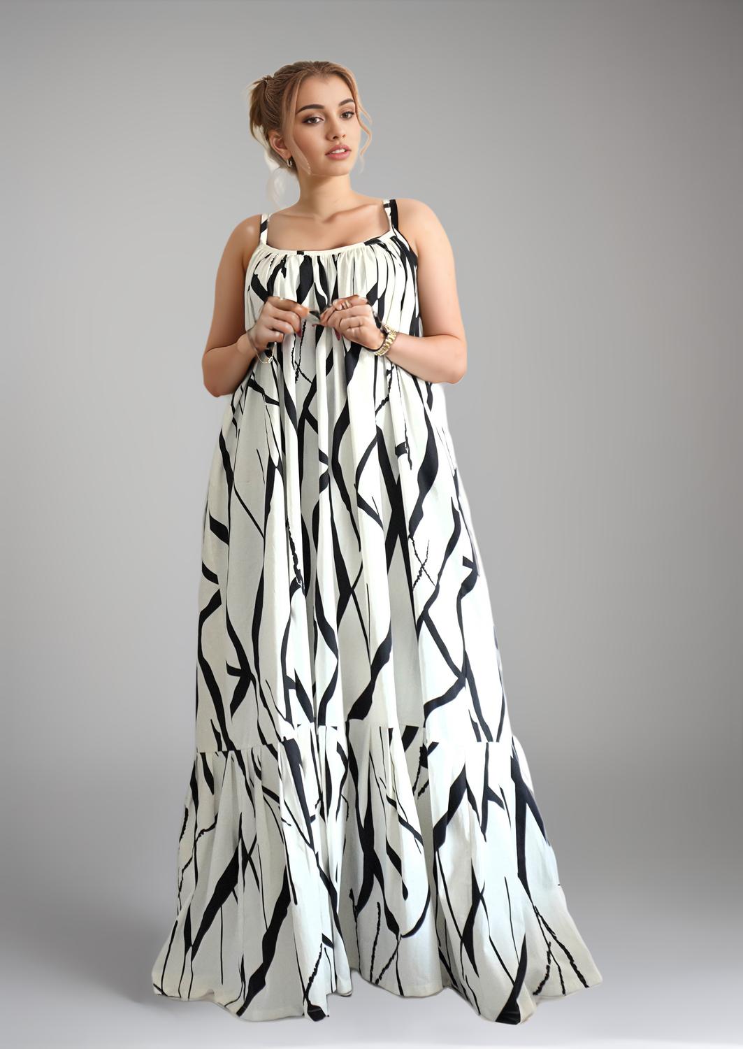 W-Dress 46 - Lady Posh High Quality Print Maxi Long Women Dress